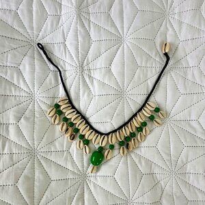 Cowrie Shell Choker Necklace – Green Beaded Boho Beach